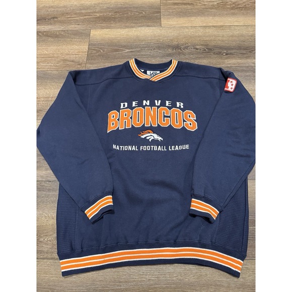 Vintage 90s Men's Large Lee Sport Denver Broncos Sweatshirt Patch Blue Orange - Picture 1 of 7